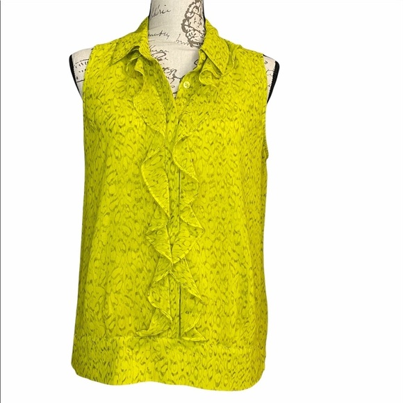 Cabi ruffle front chartreuse yellow green career wear tank small reign blouse - Picture 2 of 9